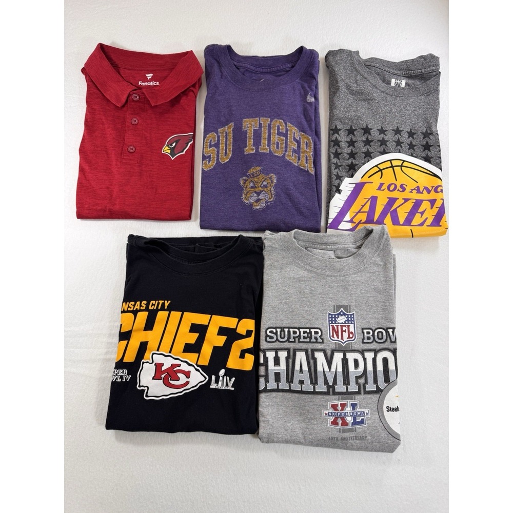 Fanataics Nike NBA Mens Medium Shirts Polo LSU Lakers Chiefs Cardinals Lot of 5